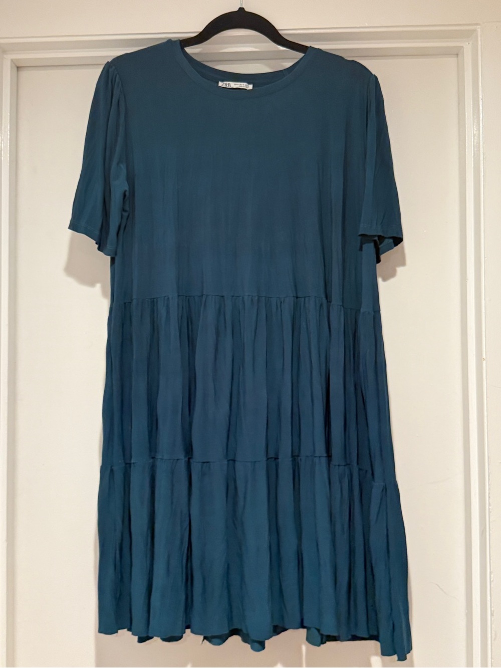 Zara Teal Tiered Babydoll Mini Dress Size M